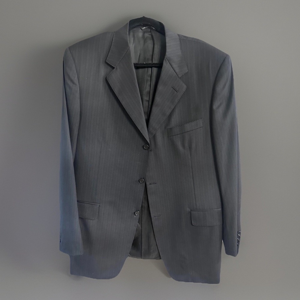 Canali 3 Button Blazer Mens 56R Black Pinstripe Suit Jacket Super 120s - Picture 2 of 16